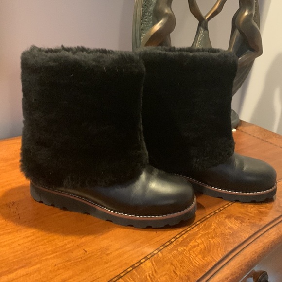 UGG Black Leather Mid Calf Boot - Picture 2 of 8